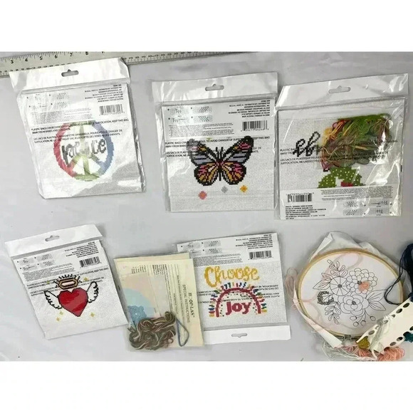 Lot of 7 Crafter's Square Cross Stitch Kit Butterfly Joy Heart Peace Flower - Picture 5 of 7